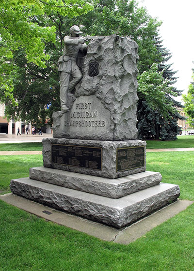 Monument erected on the Michigan Capitol green dedicated to the First Michigan Sharpshooters. Photo ©2014 Look Around You Ventures, LLC.